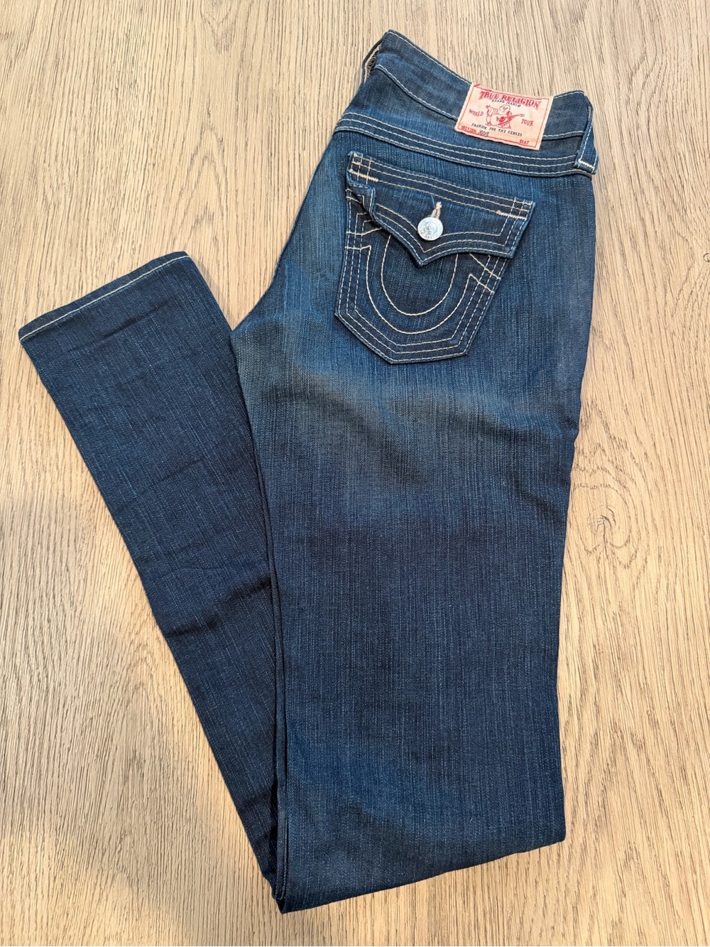 True Religion Jodie Dark Wash Skinny Jeans Sz 27 Flap Pockets